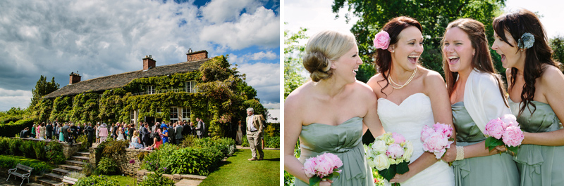 Bride with bridesmaids laughing