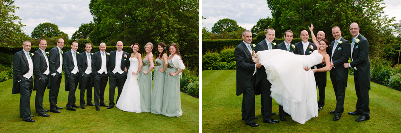 Groomsmen picking up bride