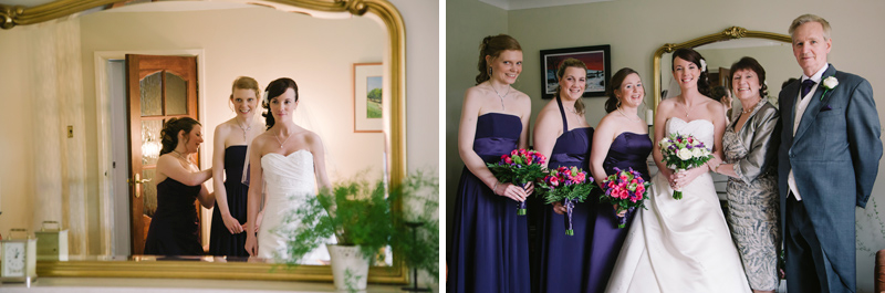 Bride, bridesmaids and brides parents before they leave for the church