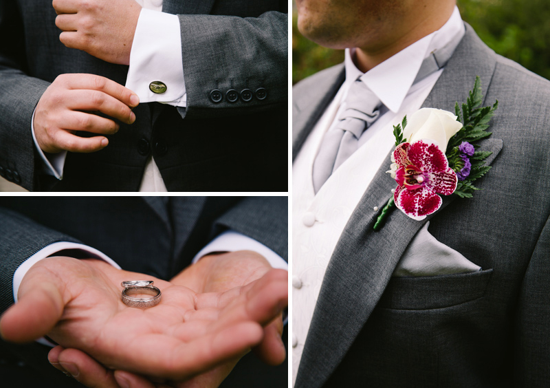 The Groom holding the wedding rings and checking his cufflinks