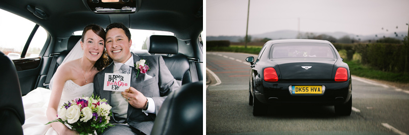 Bride and Groom leave for the venue in the Bentley