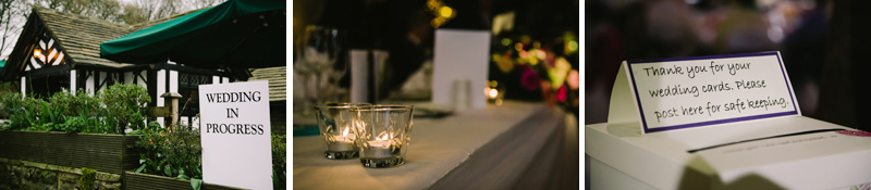 Wedding breakfast room signs and candles